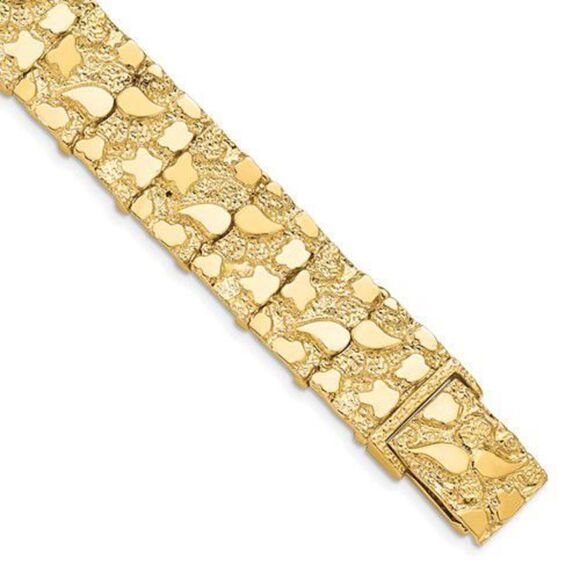 10k Gold NUGGET Bracelet- 8 inches long- 15mm wide - Picture 2 of 3
